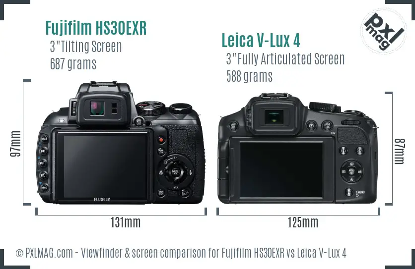 Fujifilm HS30EXR vs Leica V-Lux 4 Screen and Viewfinder comparison