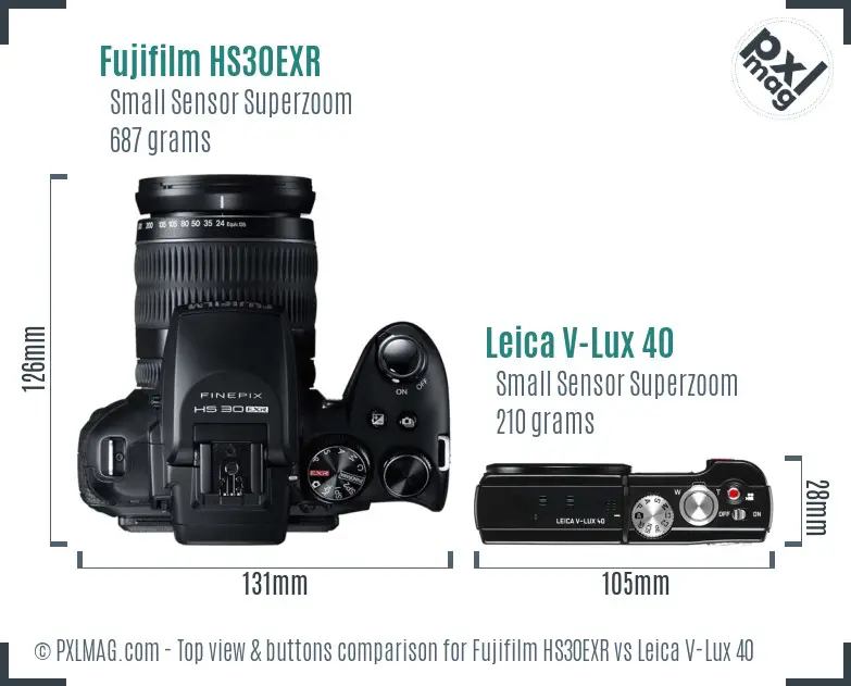 Fujifilm HS30EXR vs Leica V-Lux 40 top view buttons comparison