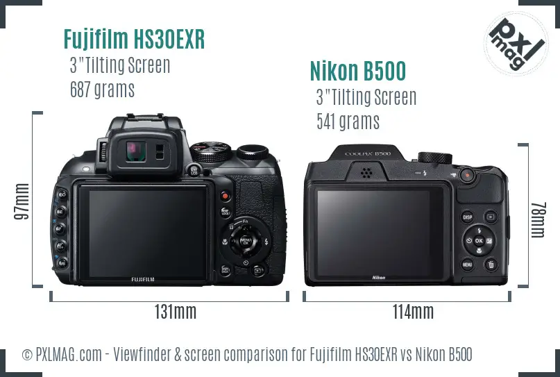 Fujifilm HS30EXR vs Nikon B500 Screen and Viewfinder comparison