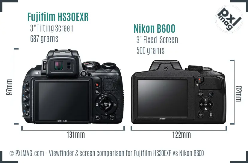 Fujifilm HS30EXR vs Nikon B600 Screen and Viewfinder comparison