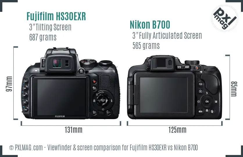 Fujifilm HS30EXR vs Nikon B700 Screen and Viewfinder comparison