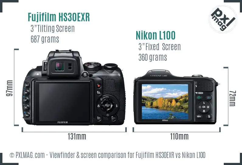 Fujifilm HS30EXR vs Nikon L100 Screen and Viewfinder comparison
