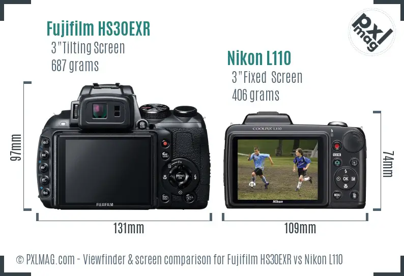 Fujifilm HS30EXR vs Nikon L110 Screen and Viewfinder comparison