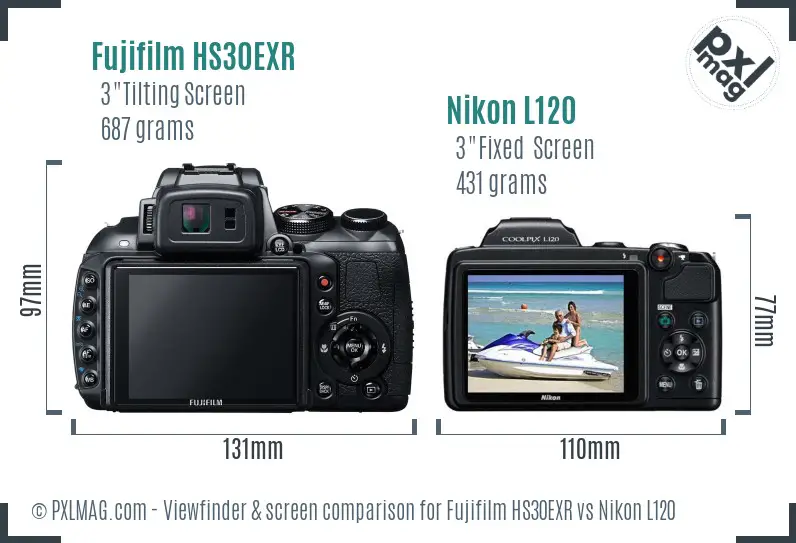 Fujifilm HS30EXR vs Nikon L120 Screen and Viewfinder comparison