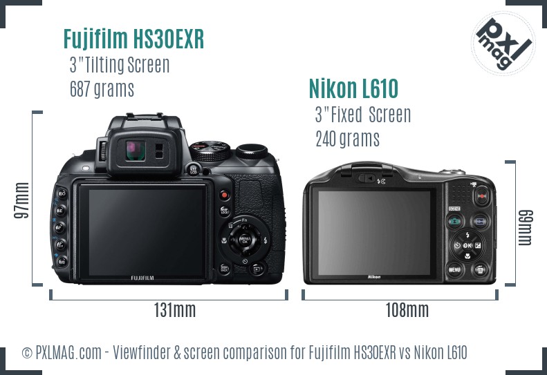 Fujifilm HS30EXR vs Nikon L610 Screen and Viewfinder comparison