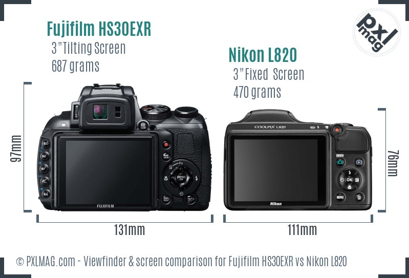 Fujifilm HS30EXR vs Nikon L820 Screen and Viewfinder comparison