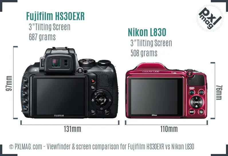Fujifilm HS30EXR vs Nikon L830 Screen and Viewfinder comparison