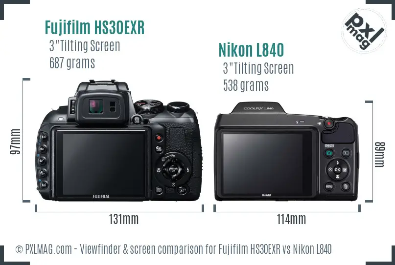 Fujifilm HS30EXR vs Nikon L840 Screen and Viewfinder comparison