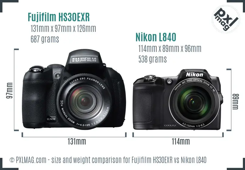 Fujifilm HS30EXR vs Nikon L840 size comparison
