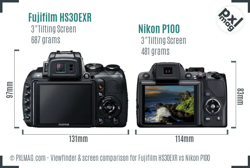 Fujifilm HS30EXR vs Nikon P100 Screen and Viewfinder comparison