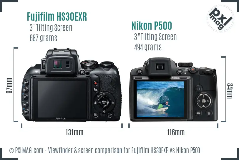 Fujifilm HS30EXR vs Nikon P500 Screen and Viewfinder comparison