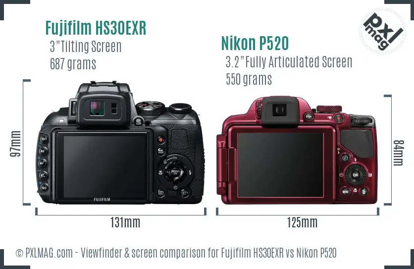 Fujifilm HS30EXR vs Nikon P520 Screen and Viewfinder comparison