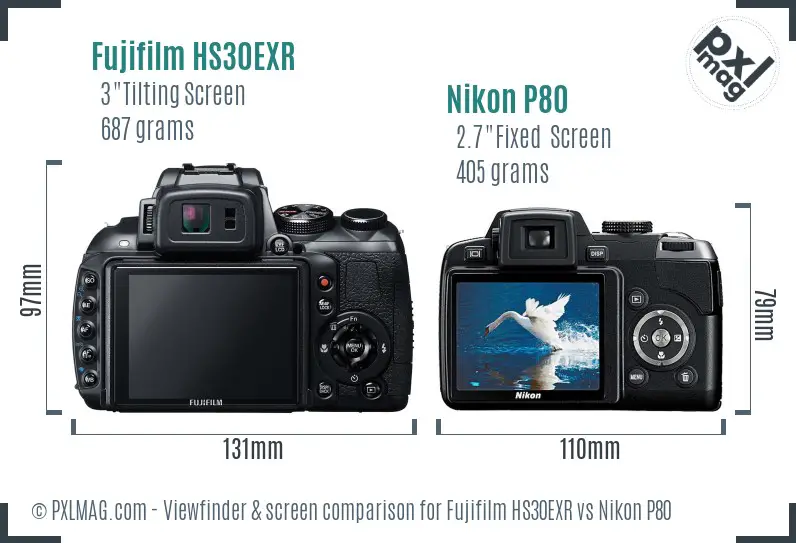 Fujifilm HS30EXR vs Nikon P80 Screen and Viewfinder comparison