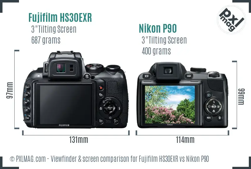 Fujifilm HS30EXR vs Nikon P90 Screen and Viewfinder comparison
