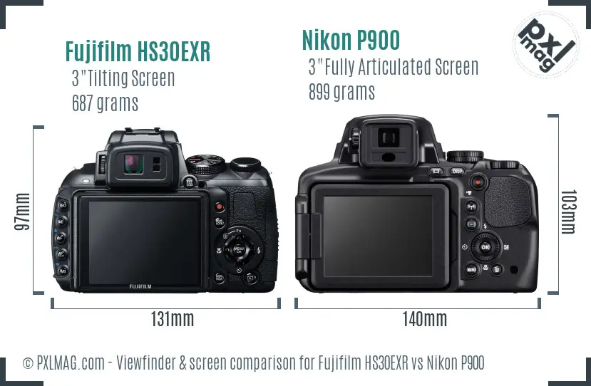 Fujifilm HS30EXR vs Nikon P900 Screen and Viewfinder comparison