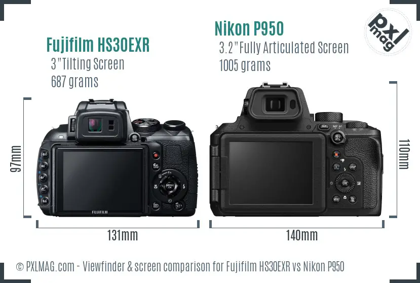 Fujifilm HS30EXR vs Nikon P950 Screen and Viewfinder comparison