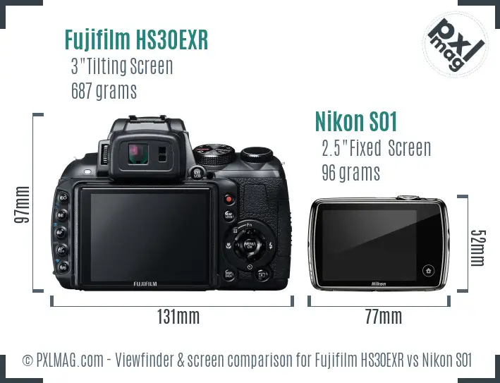 Fujifilm HS30EXR vs Nikon S01 Screen and Viewfinder comparison