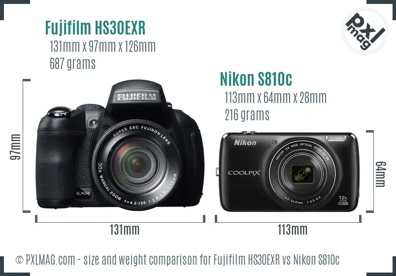 Fujifilm HS30EXR vs Nikon S810c size comparison Fujifilm HS30EXR vs Nikon S810c size comparison