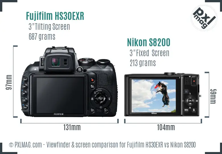 Fujifilm HS30EXR vs Nikon S8200 Screen and Viewfinder comparison