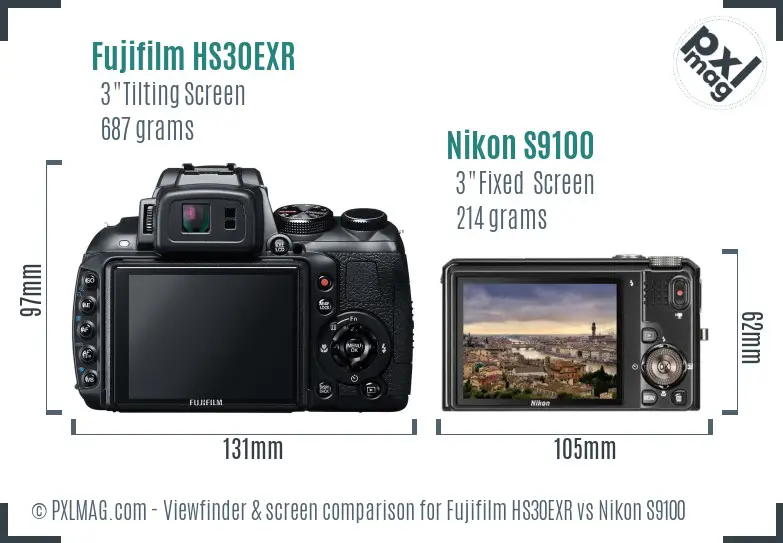 Fujifilm HS30EXR vs Nikon S9100 Screen and Viewfinder comparison