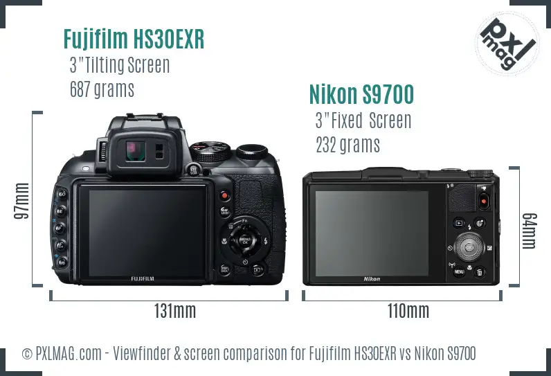 Fujifilm HS30EXR vs Nikon S9700 Screen and Viewfinder comparison