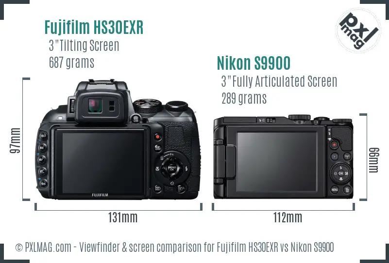 Fujifilm HS30EXR vs Nikon S9900 Screen and Viewfinder comparison Fujifilm HS30EXR vs Nikon S9900 Screen and Viewfinder comparison