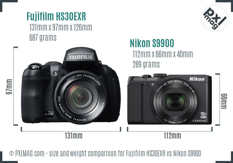 Fujifilm HS30EXR vs Nikon S9900 size comparison Fujifilm HS30EXR vs Nikon S9900 size comparison