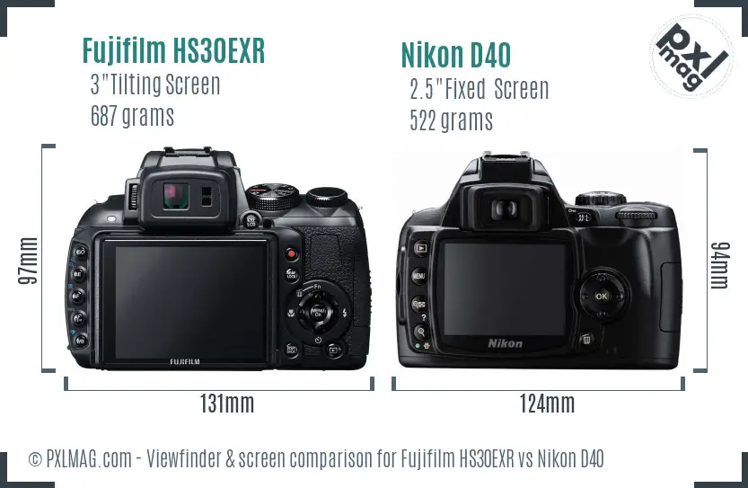 Fujifilm HS30EXR vs Nikon D40 Screen and Viewfinder comparison