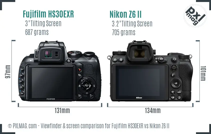 Fujifilm HS30EXR vs Nikon Z6 II Screen and Viewfinder comparison