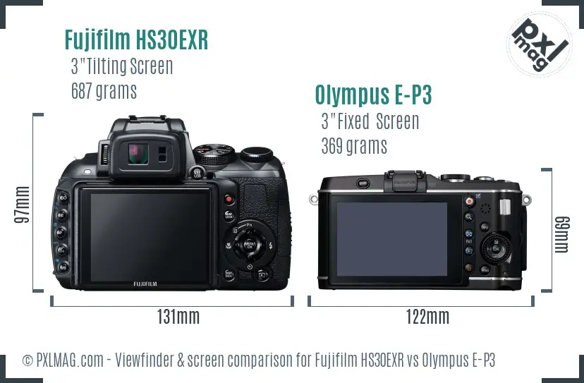 Fujifilm HS30EXR vs Olympus E-P3 Screen and Viewfinder comparison