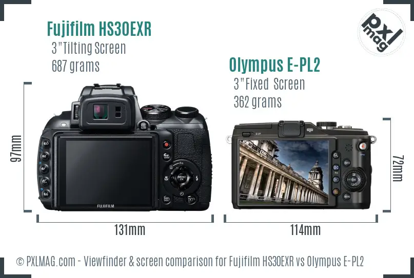 Fujifilm HS30EXR vs Olympus E-PL2 Screen and Viewfinder comparison