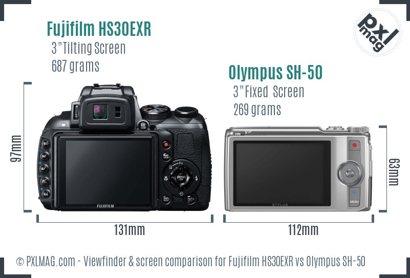 Fujifilm HS30EXR vs Olympus SH-50 Screen and Viewfinder comparison