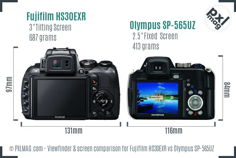 Fujifilm HS30EXR vs Olympus SP-565UZ Screen and Viewfinder comparison