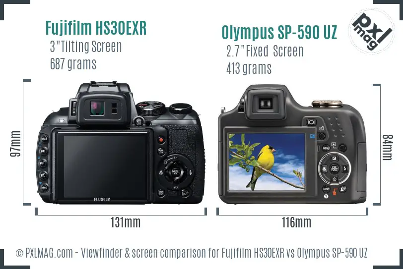 Fujifilm HS30EXR vs Olympus SP-590 UZ Screen and Viewfinder comparison