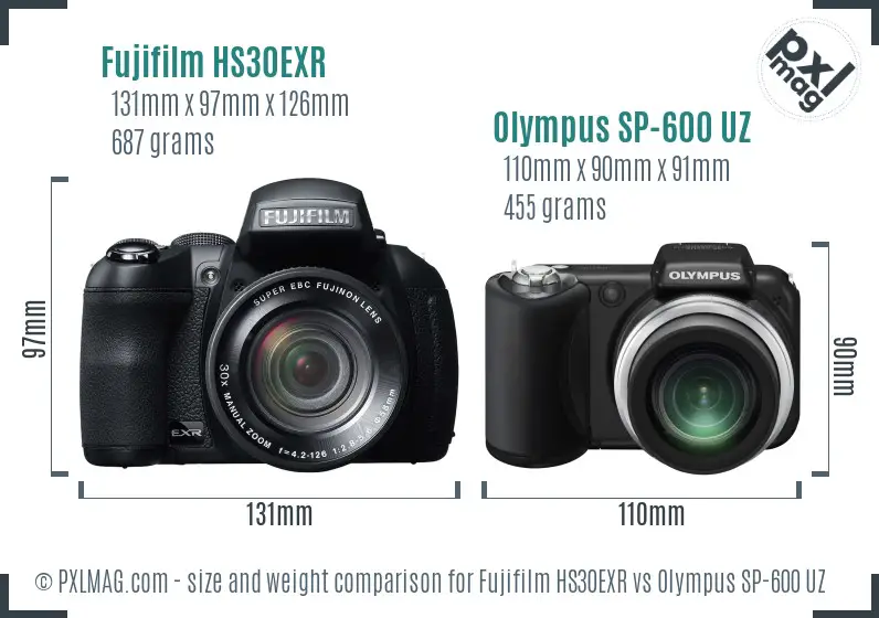 Fujifilm HS30EXR vs Olympus SP-600 UZ size comparison