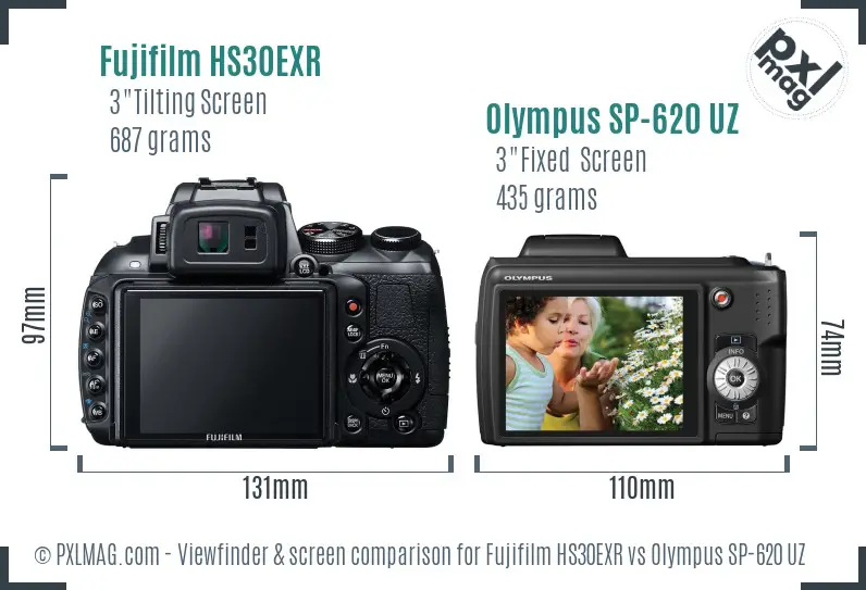 Fujifilm HS30EXR vs Olympus SP-620 UZ Screen and Viewfinder comparison