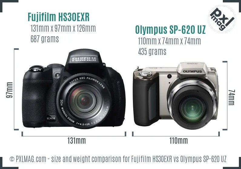 Fujifilm HS30EXR vs Olympus SP-620 UZ size comparison