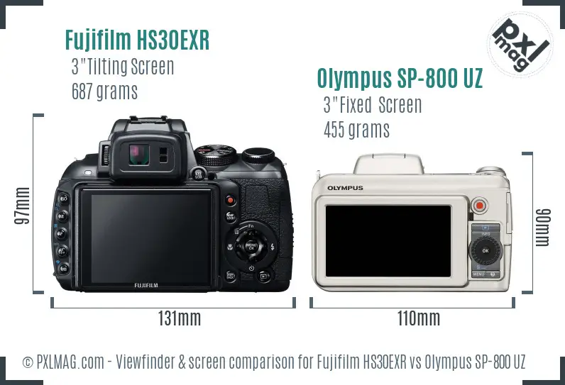 Fujifilm HS30EXR vs Olympus SP-800 UZ Screen and Viewfinder comparison