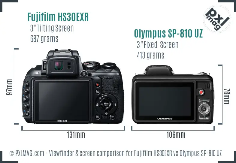 Fujifilm HS30EXR vs Olympus SP-810 UZ Screen and Viewfinder comparison