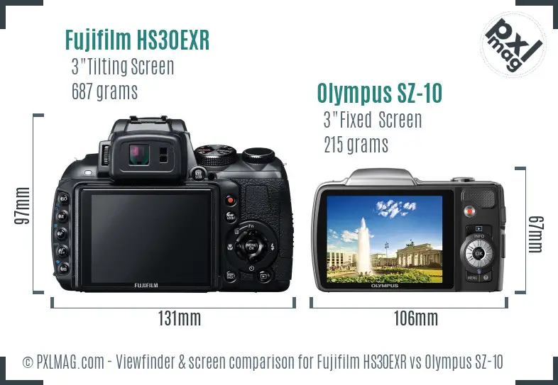 Fujifilm HS30EXR vs Olympus SZ-10 Screen and Viewfinder comparison