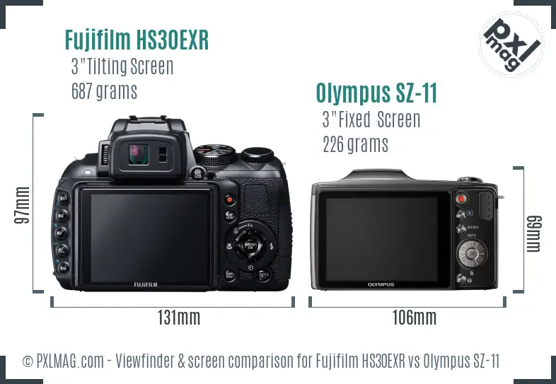 Fujifilm HS30EXR vs Olympus SZ-11 Screen and Viewfinder comparison
