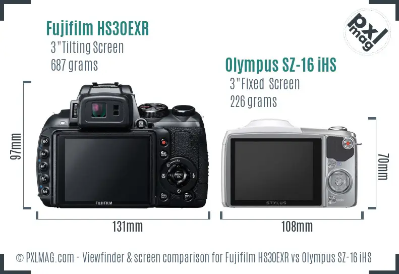 Fujifilm HS30EXR vs Olympus SZ-16 iHS Screen and Viewfinder comparison Fujifilm HS30EXR vs Olympus SZ-16 iHS Screen and Viewfinder comparison