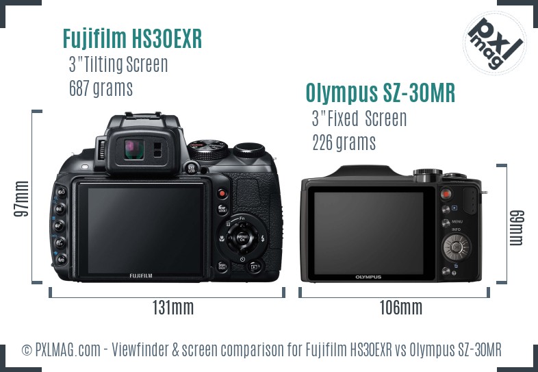 Fujifilm HS30EXR vs Olympus SZ-30MR Screen and Viewfinder comparison