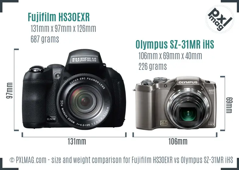 Fujifilm HS30EXR vs Olympus SZ-31MR iHS size comparison Fujifilm HS30EXR vs Olympus SZ-31MR iHS size comparison