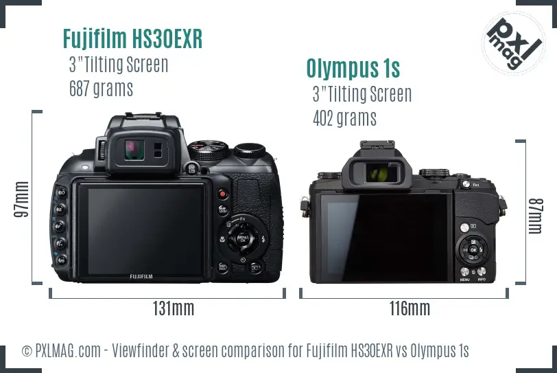 Fujifilm HS30EXR vs Olympus 1s Screen and Viewfinder comparison