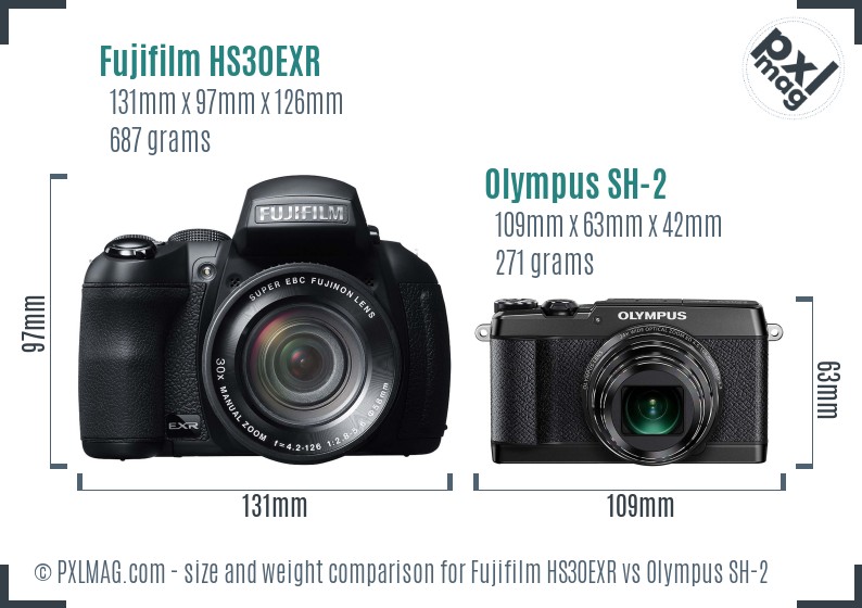 Fujifilm HS30EXR vs Olympus SH-2 size comparison
