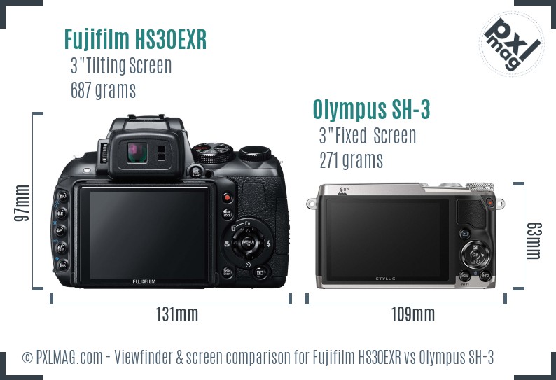 Fujifilm HS30EXR vs Olympus SH-3 Screen and Viewfinder comparison
