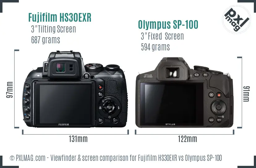 Fujifilm HS30EXR vs Olympus SP-100 Screen and Viewfinder comparison