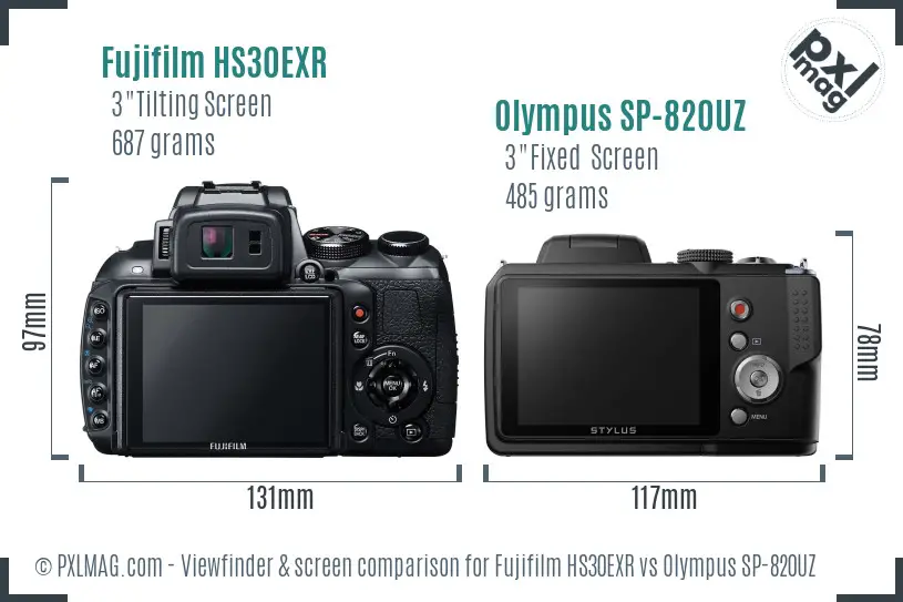 Fujifilm HS30EXR vs Olympus SP-820UZ Screen and Viewfinder comparison