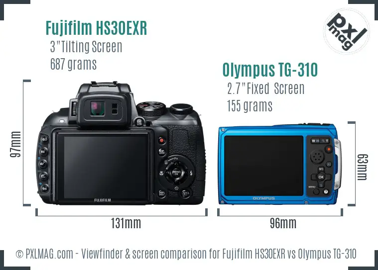 Fujifilm HS30EXR vs Olympus TG-310 Screen and Viewfinder comparison